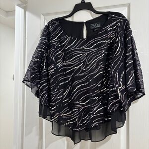 Alex Evenings Black and Silver Sequin Blouse